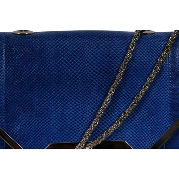 Marchesa Valentina Crystal Shoulder Bag Blue Snakeskin Leather  Python Silver - Picture 7 of 16